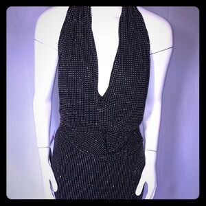 BEBE Deep V studded black cocktail dress